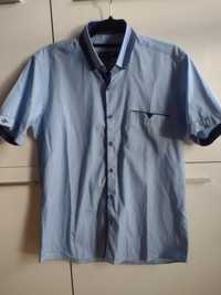 Elegancka koszula męska M 38/40 niebieska krótki rękaw
