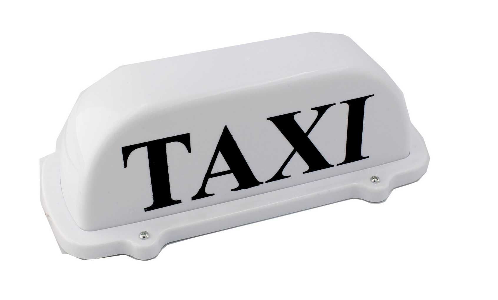 KOGUT TAXI lampa LED BIAŁY z napisem śruby MAŁA