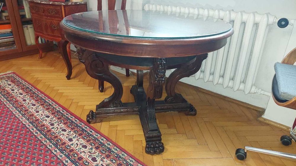 stary stół pięknie rzeźbiony PRL CHPD