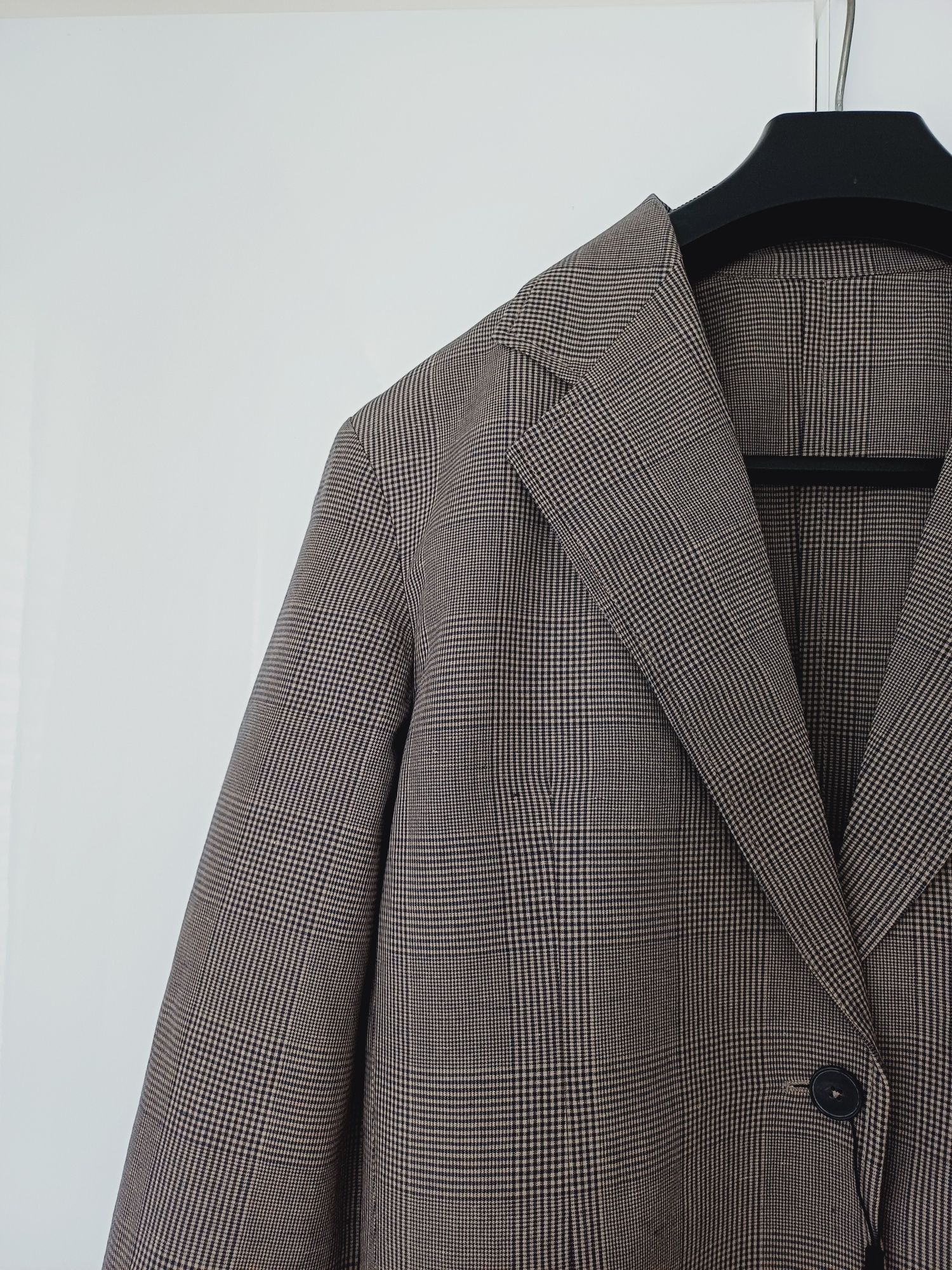 Massimo Dutti lniana marynarka nowa beżowa bawełna len na dwa guziki