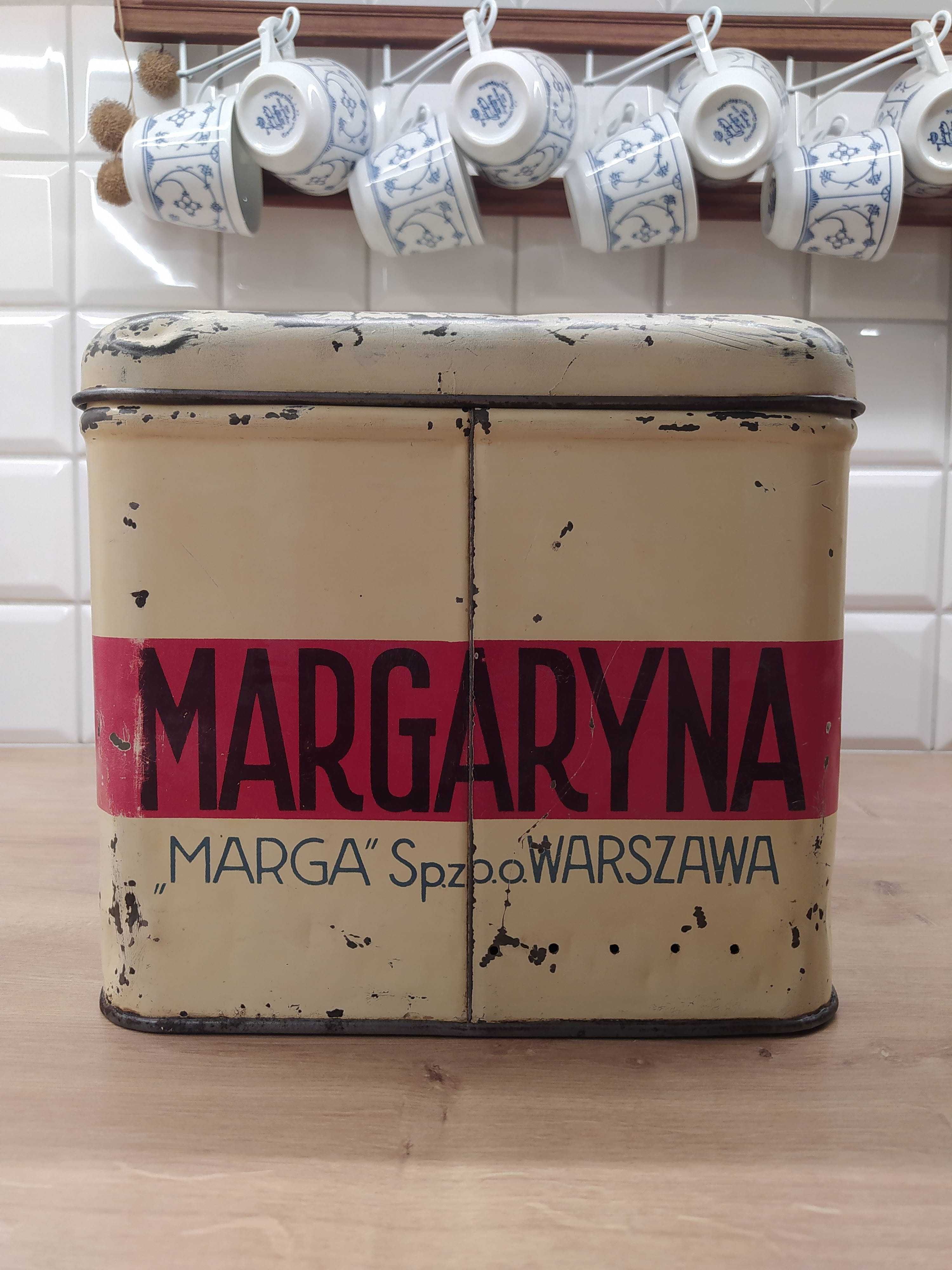 Stara ogromna puszka reklama MARGA Margaryna TRYUMF