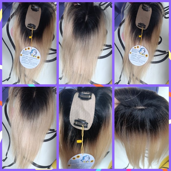 Натуральна накладка на макушку на заколках шовк шкіри імітація