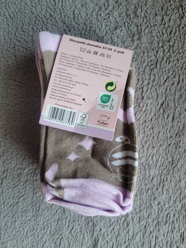Skarpety damskie Pusheen rozm. 37-39 skarpetki komplet 3 pary kot koty