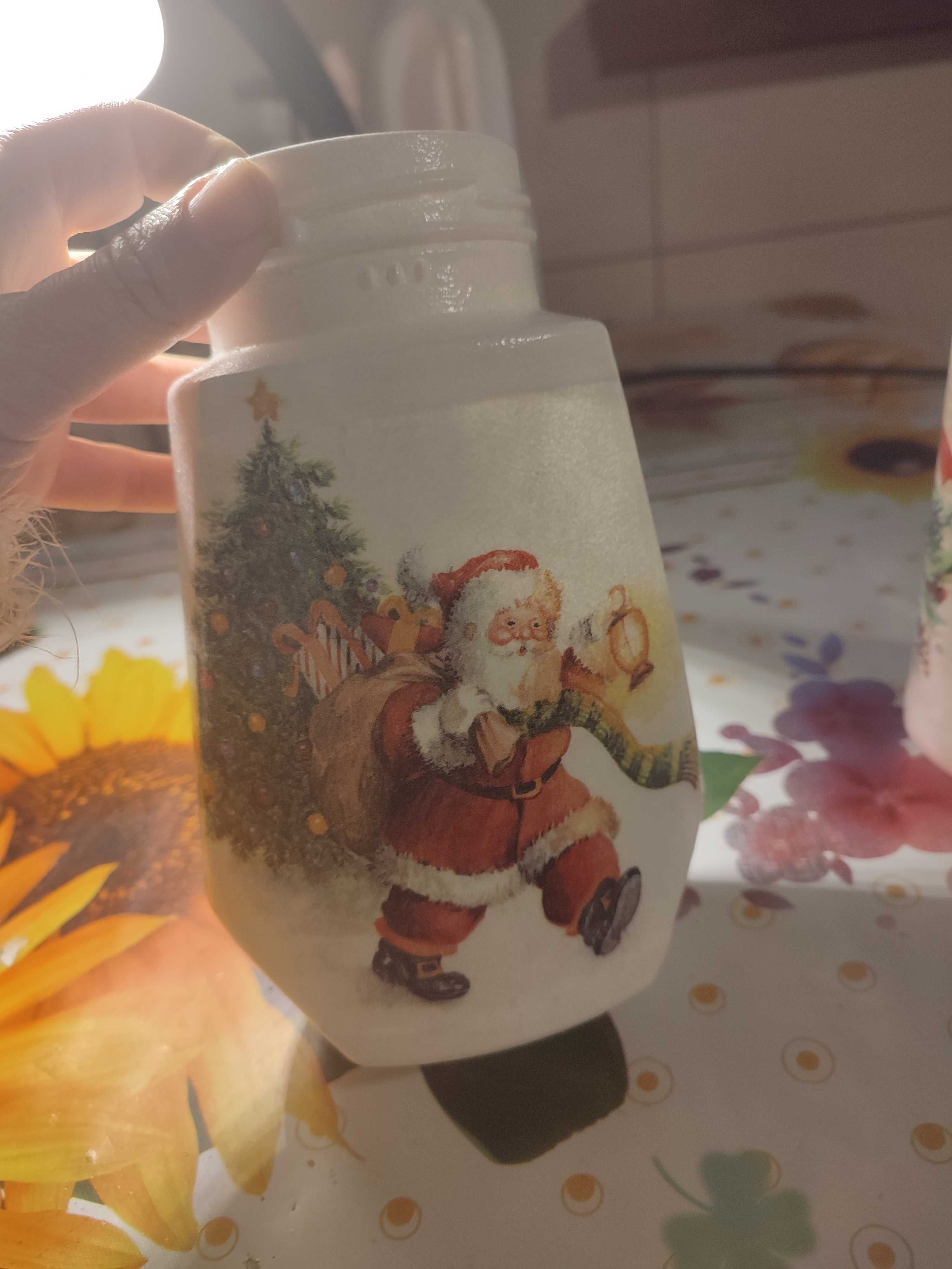 Wazon decoupage, w Mikołaja i renifera