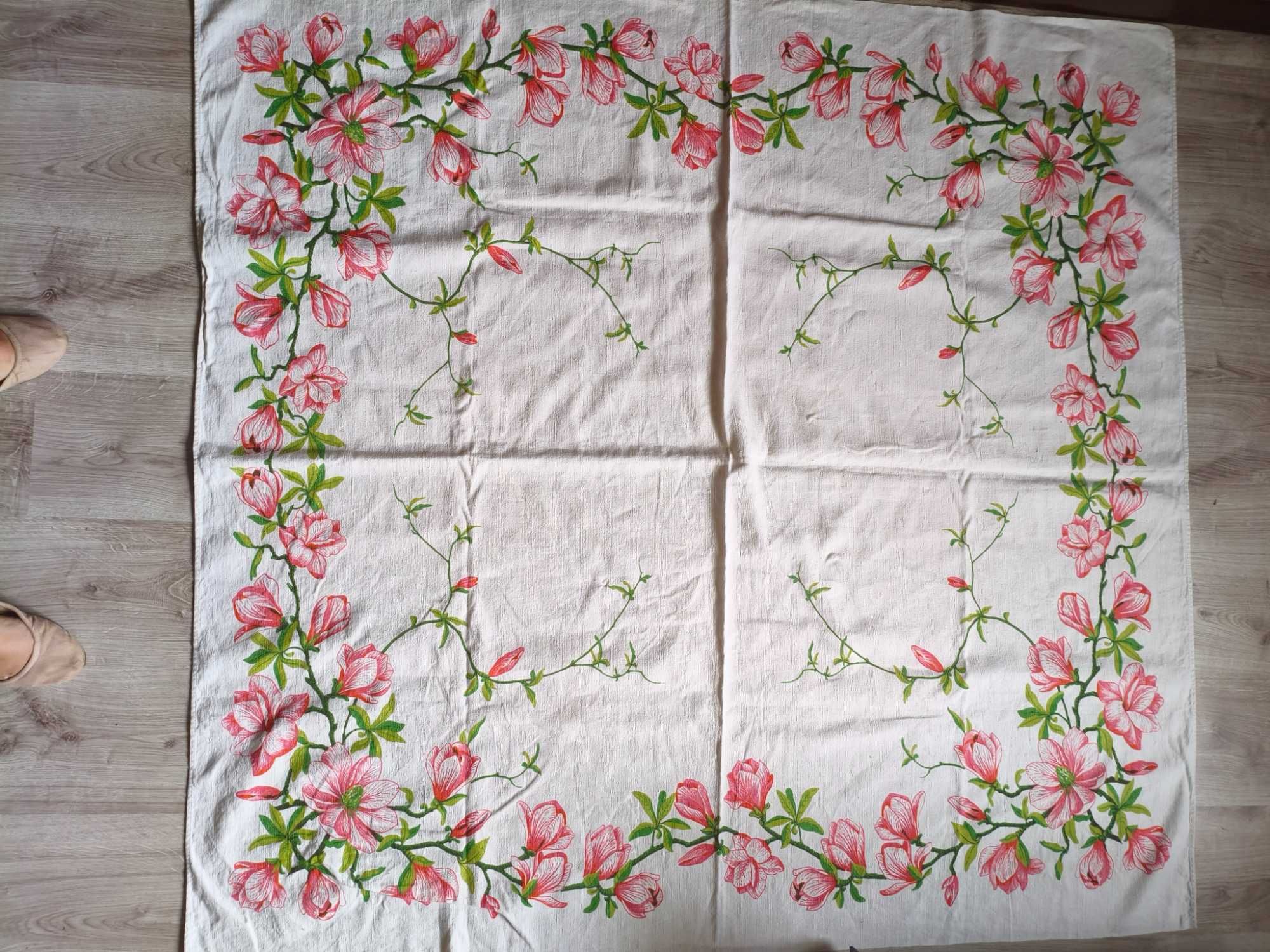 Obrus Magnolie różowe 100%len PRL 150x140cm