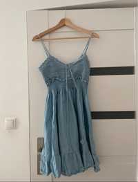 niebieska jeansowa błękitna krótka sukienka letnia na ramiączka