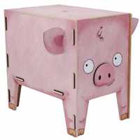 Różowy stołek drewniany dziecięcy w kształcie świnki Werkhaus świnka