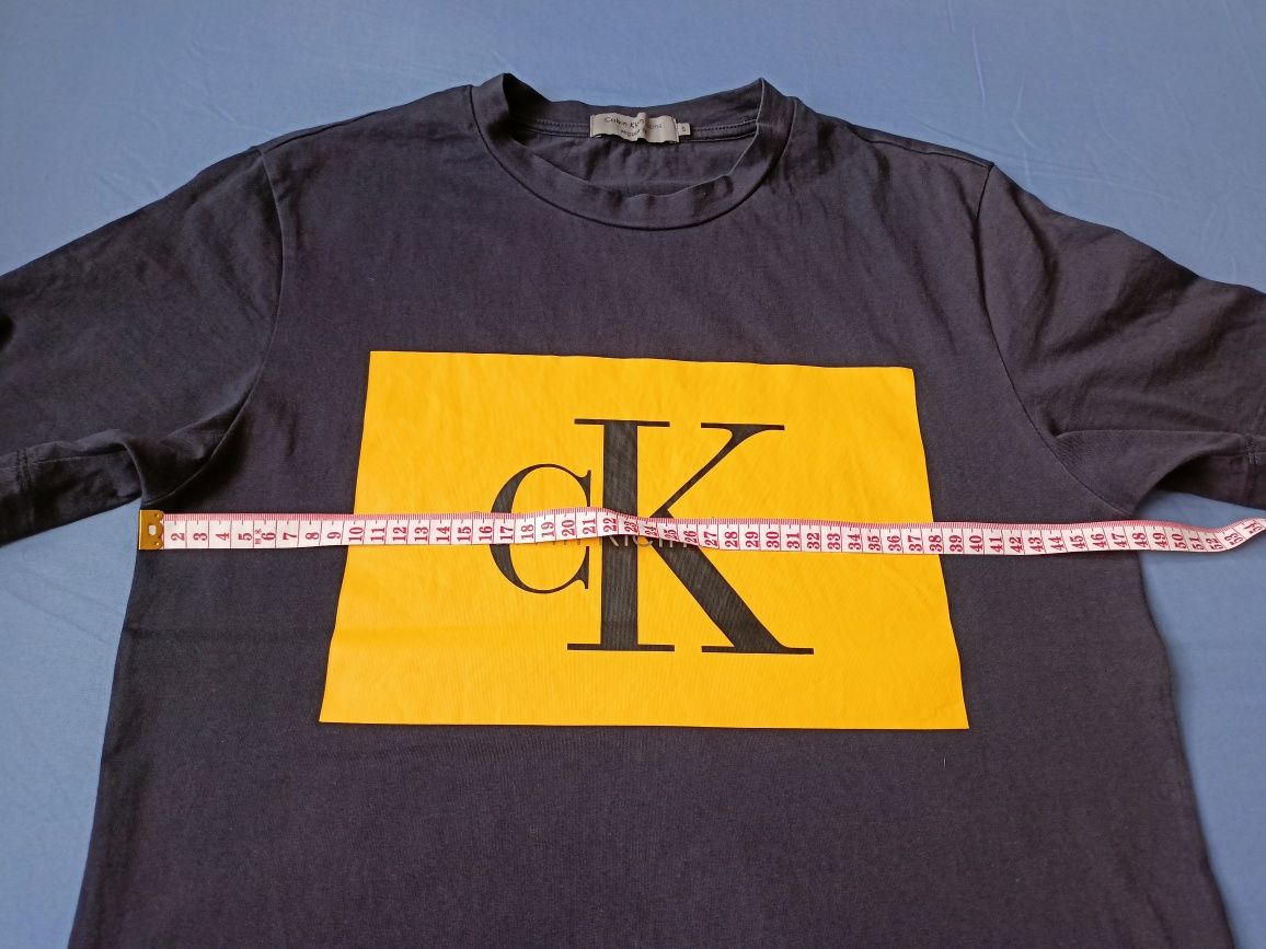 T-shirt męski Calvin Klein, granatowa koszulka z dużym logo, rozmiar S