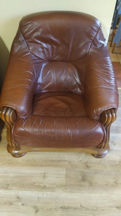 Skórzany wypoczynek 3+1 z funkcją spania