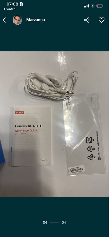 Oryginalne opakowanie pudelko telefonu Lenovo K6 Note i sluchawki