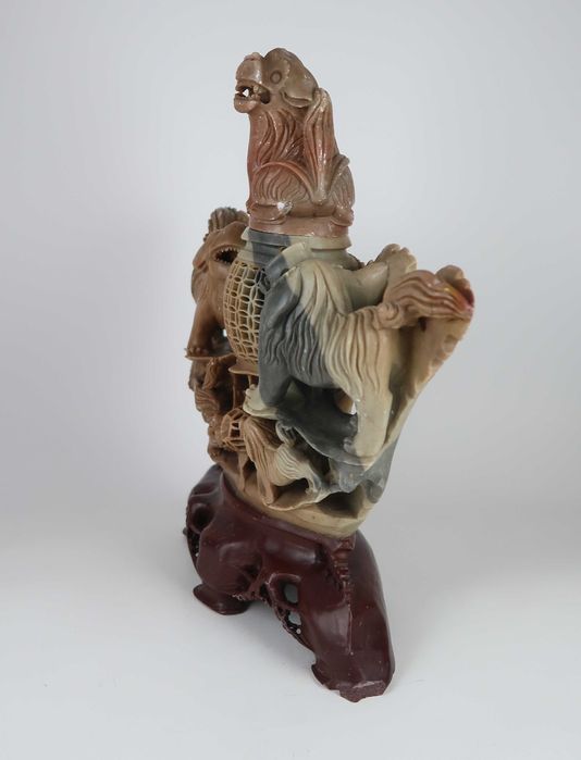 Incensário cães foo - Grande escultura em pedra sabão - China