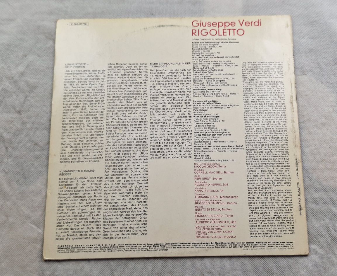 LP Verdi - Rigoletto Grosser Querschnitt In Italienischer Sprache