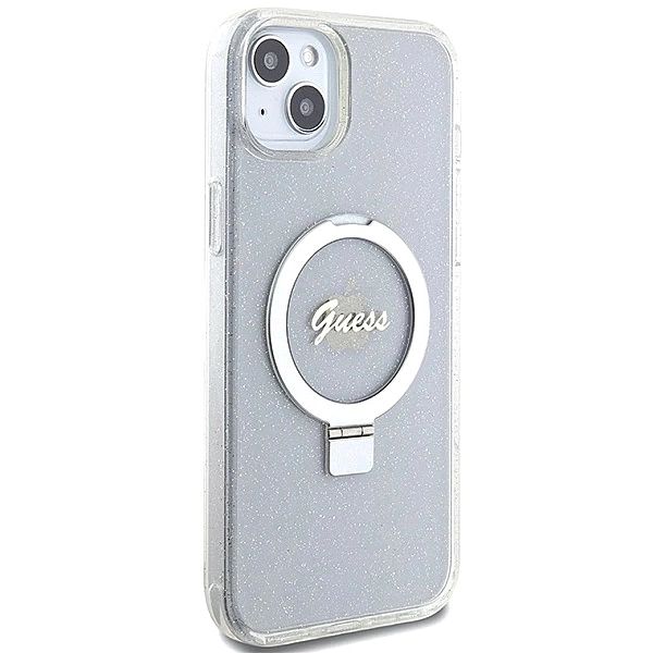Etui Guess Ring Stand Script Glitter MagSafe na iPhone 15 Plus / 14 Pl