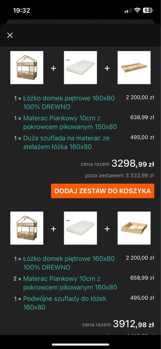 Drewniane Łóżko piętrowe domek  160x80