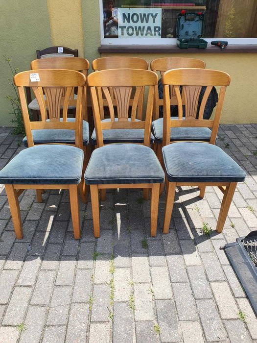 Komplet 6 krzeseł krzesła drewno dębowe tapicerowane stan bdb FV DOWÓZ