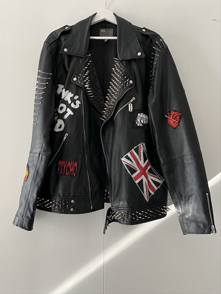 Kurtka skóra naturalna ręcznie zdobiona punk rock