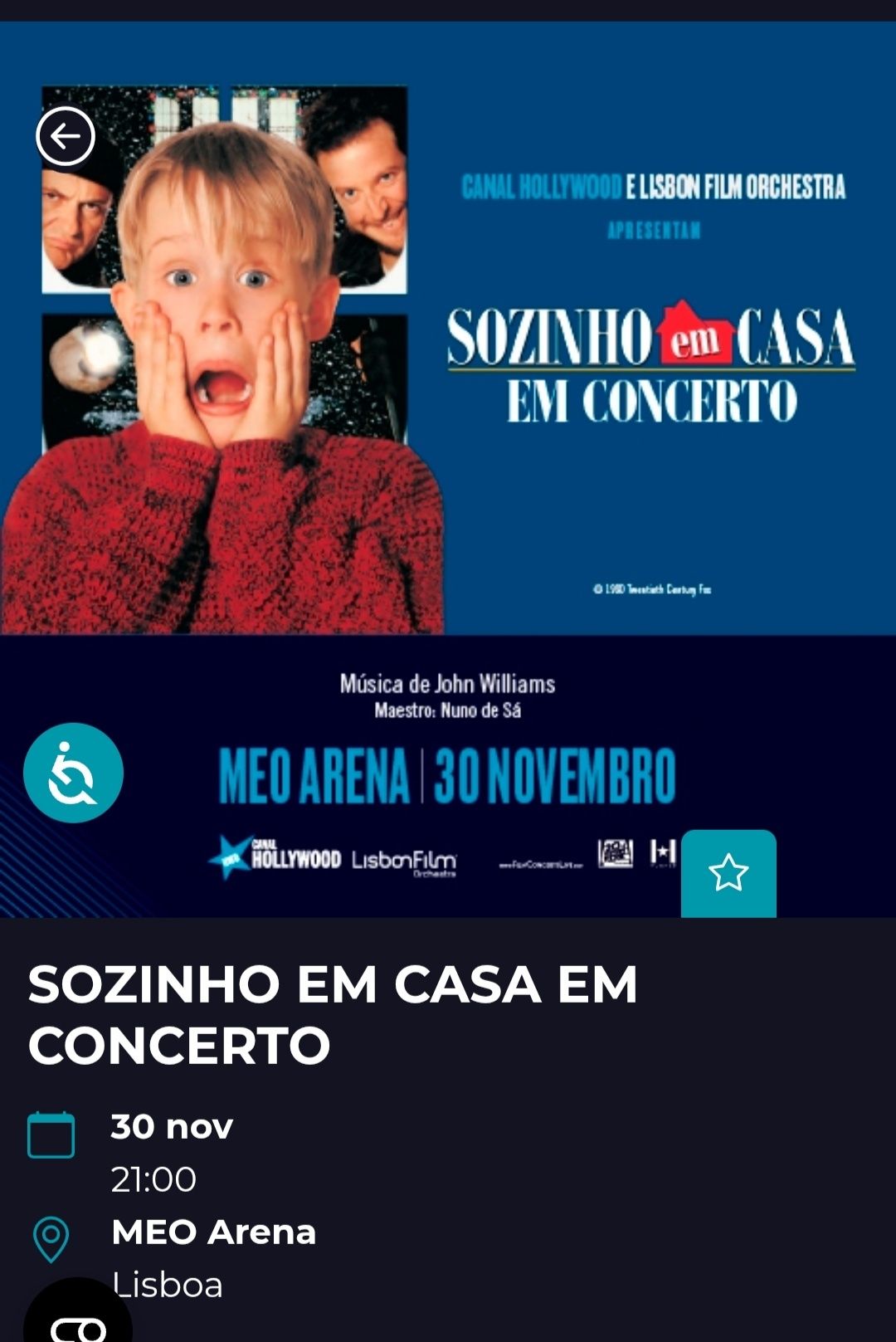 Bilhetes sozinho em casa em concerto