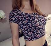 C&A crop top krótki t-shirt floral kwiatowy wzór XS