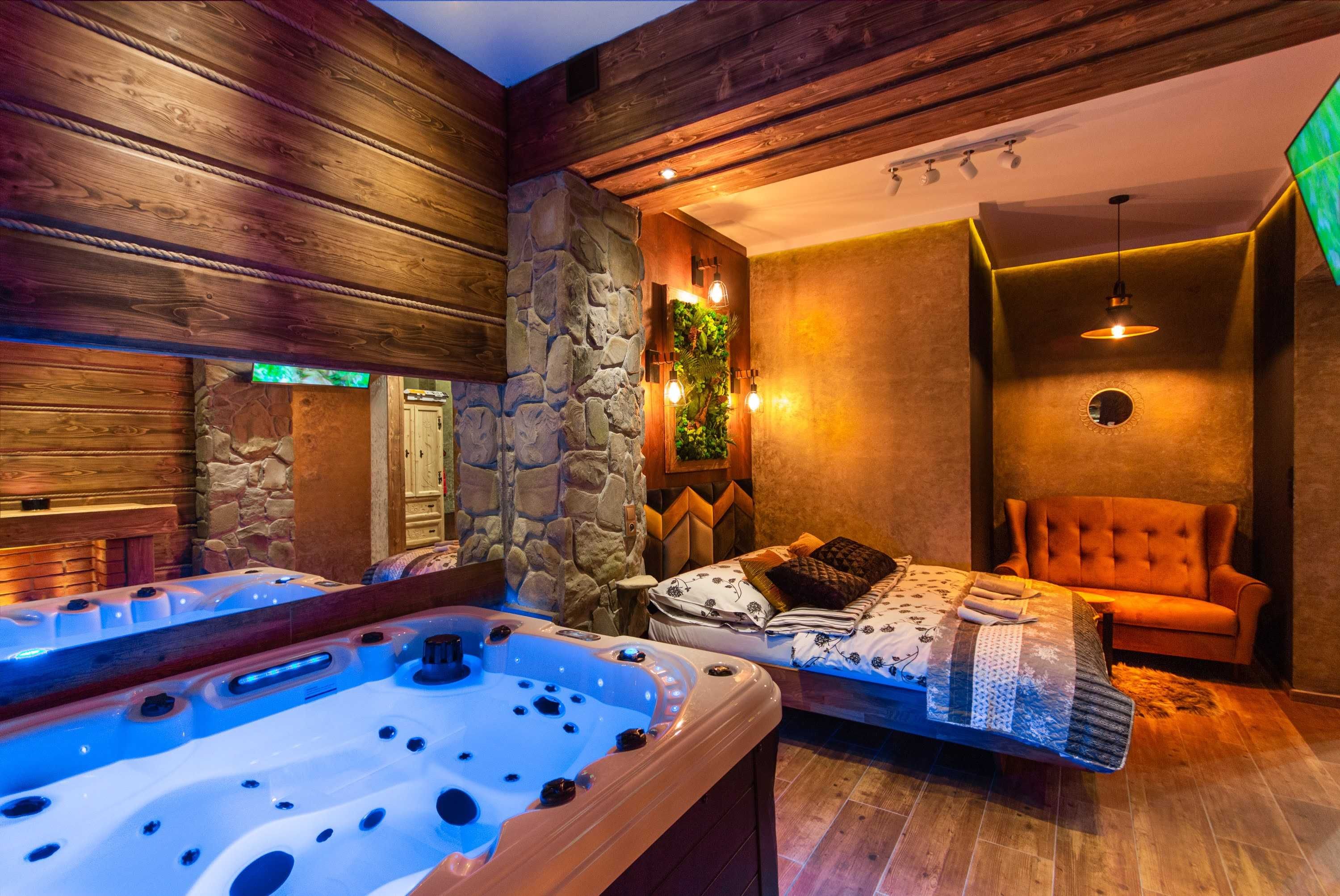 Apartamenty SPA z Jacuzzi i Sauna, romantyczny nocleg domek kominkiem