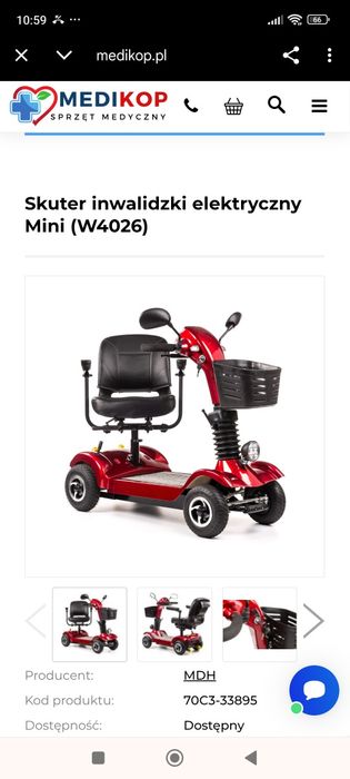 Wózek inwalidzki o napędzie elektrycznymm typu skuter