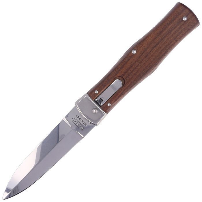 Nóż sprężynowy Mikov Predator Palisander Wood, Mirror, Klips (241-ND-1