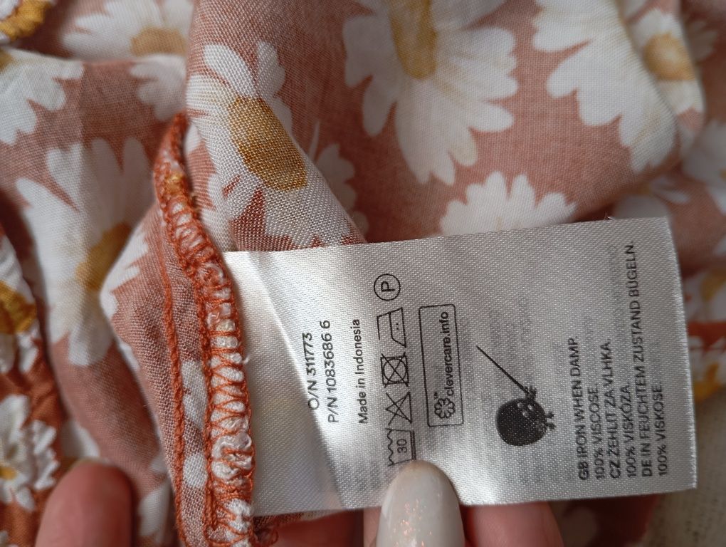 MONKI 38r. Śliczna brązowa sukienka midi stokrotki z odkrytymi plecami