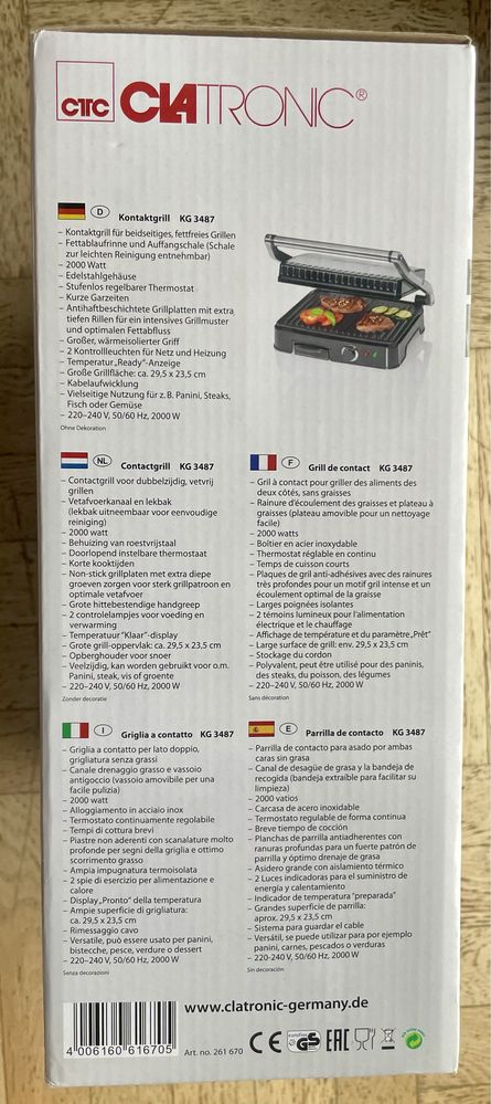 Grill elektryczny kontaktowy Clatronic KG 3487