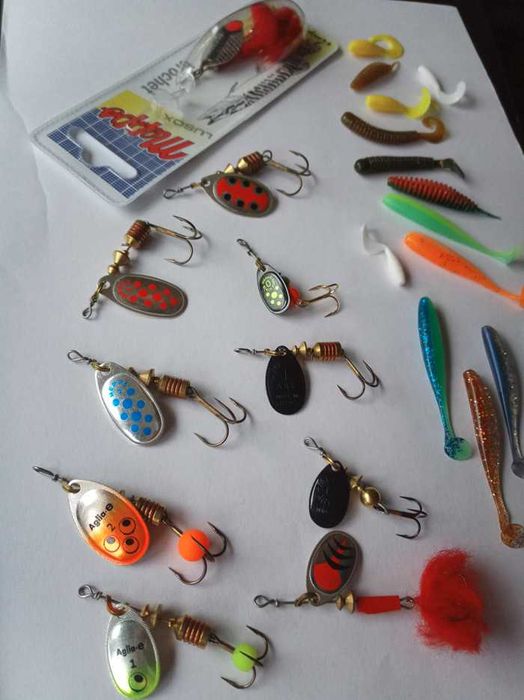 Błystki Mepps, obrotówki na szczupaka i okonia. Rozmiar 2, 1, 0 i gumy