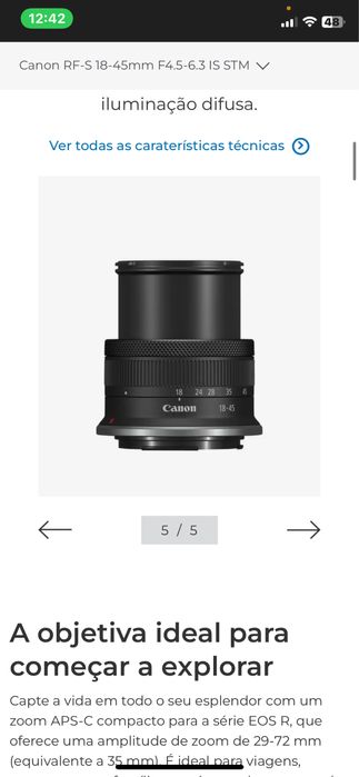 Canon lente RF-S 18-45mm F4.5-6.3 IS STM