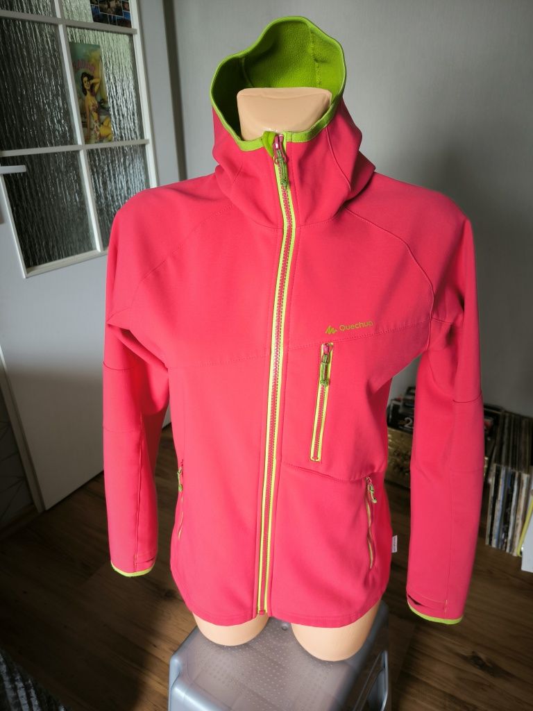 Quechua softshell damski XS/S różowy na polarze z kapturem