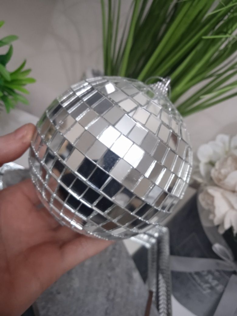 2 sztuki Duża bombka kula dekoracyjna disco srebrna szkiełka Glamour