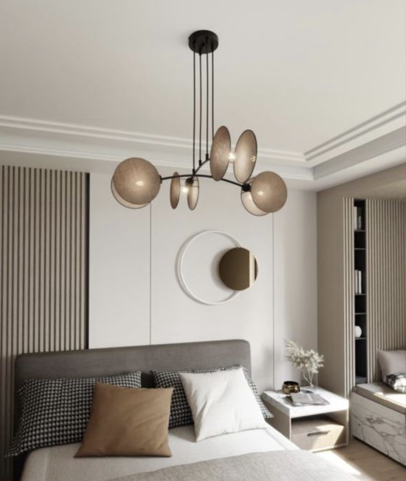 Beżowa lampa wisząca Marigold 4 na czarnym stelażu