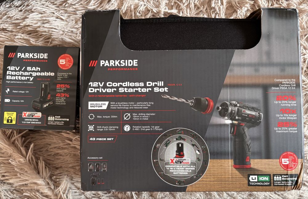 Wiertarko wkrętarka PARKSAID PERFORMANCE 12V NOWA i akumulator 12V 5Ah