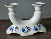 Porcelana Lubiana folk świecznik wzór kaszubski