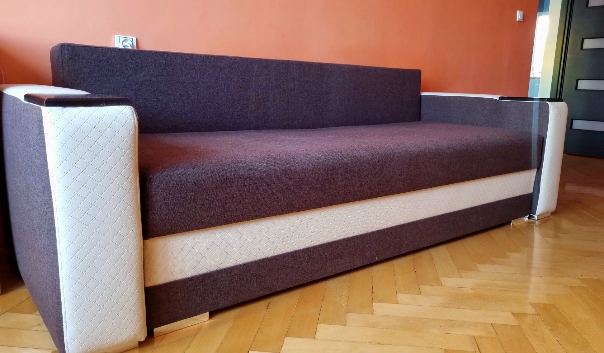 Duża rozkładana sofa z pojemnikiem - brązowy melanż