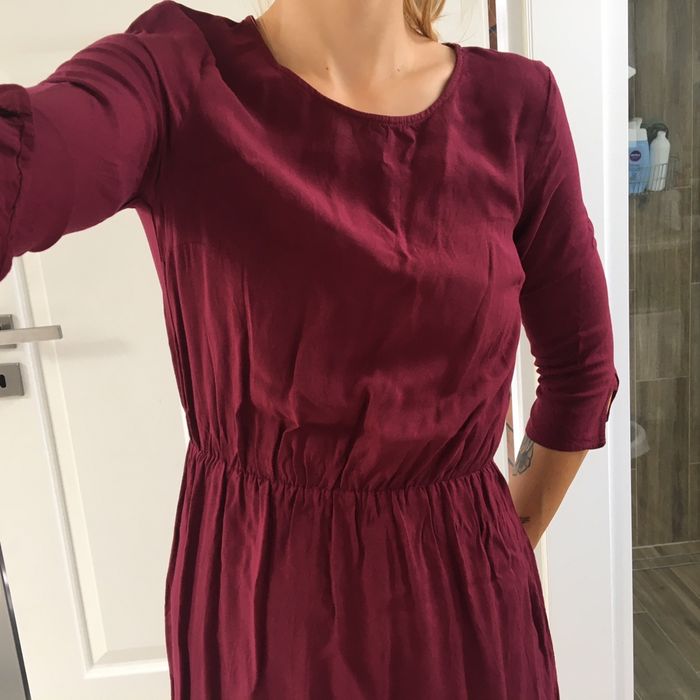 Sukienka H&M 34/36 XS/S jak nowa rozkloszowana gumka rękaw 3/4 krótka