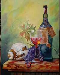 Продам картину"Натюрморт  с вином и виноградом "по мотивам Тот Габор.