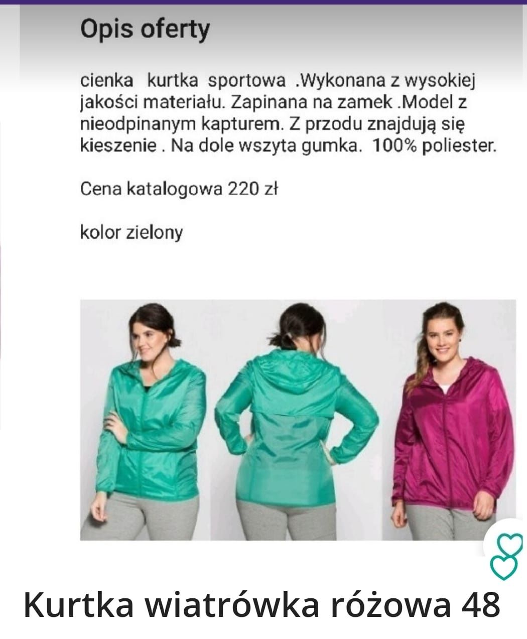 Kurtka wiatrówka zielona 48