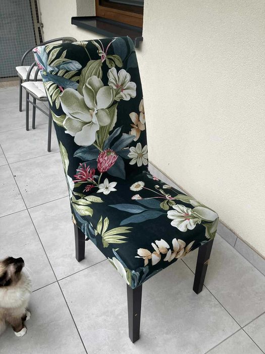 Zestaw 4 krzeseł krzesła drewniane tapicerowane miękkie + pokrowiec