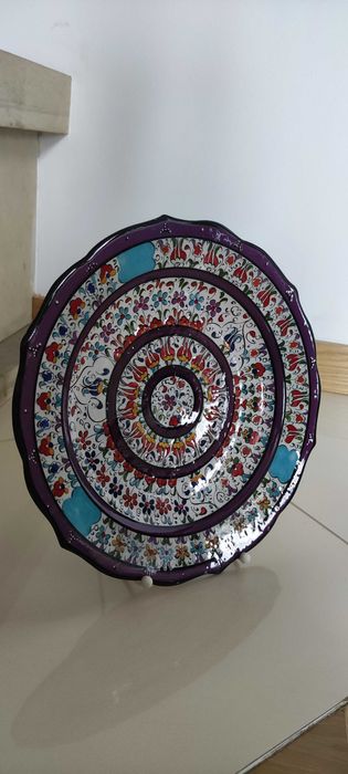 Ceramiczny talerz, ścienny, ręcznie zdobiony