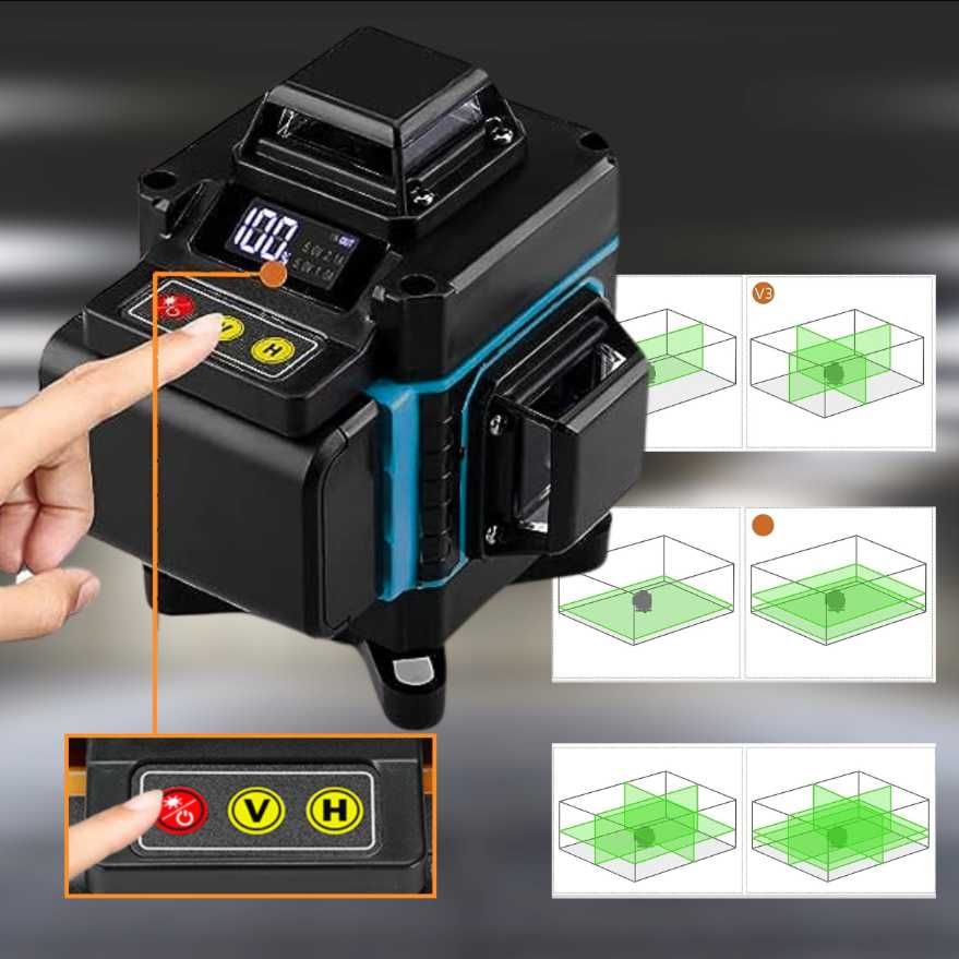 Zestaw Laser Krzyżowy Wahadła Poziomica Laserowa 4d 360 16 Linii