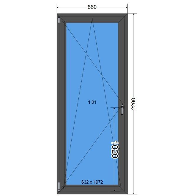 Okno balkonowe PCV 860x2200 mm / 86x220 cm Antracyt - SKLADOKIEN.PL