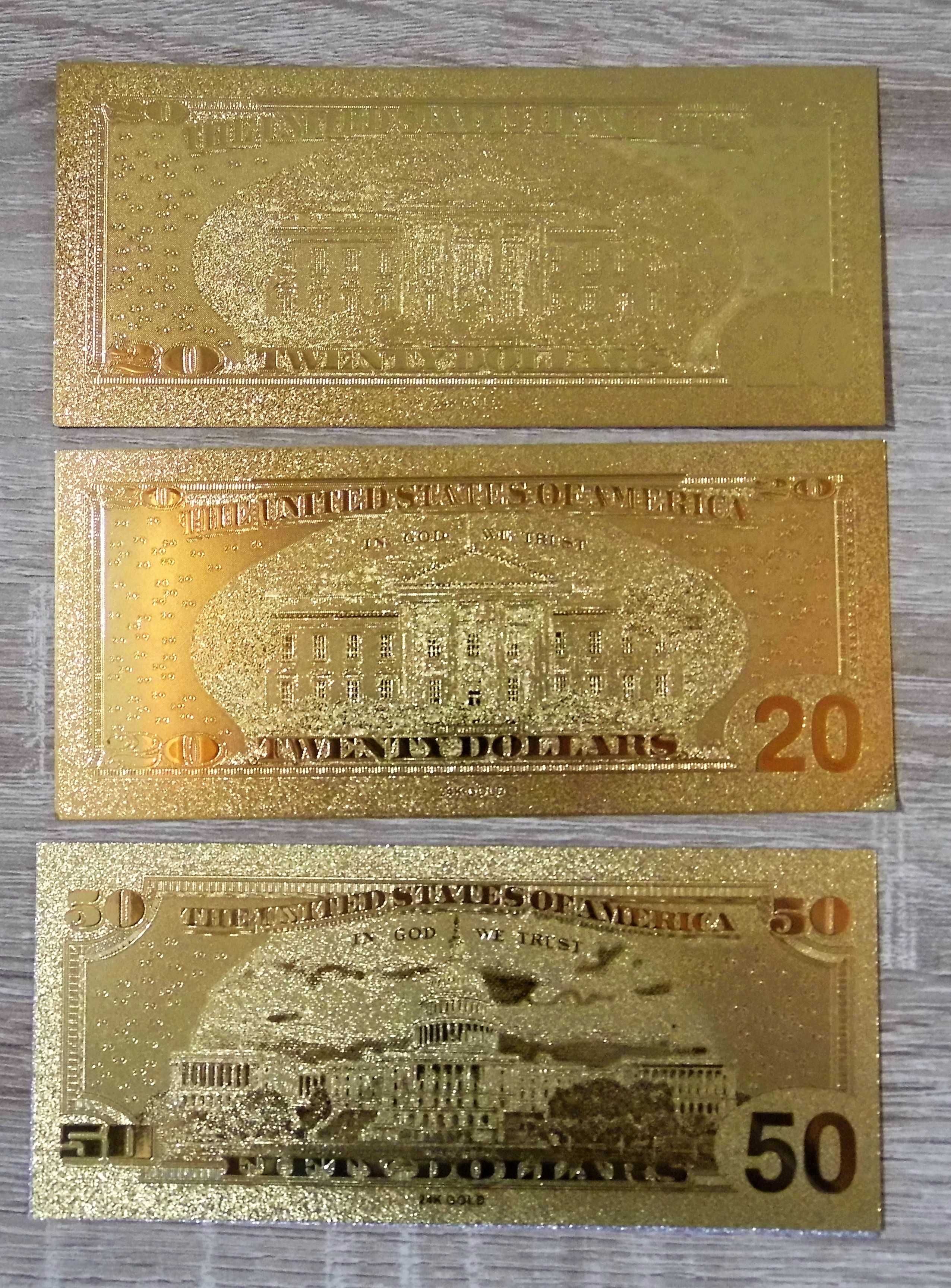 Zestaw banknotów pozłacanych: Dolary i Euro