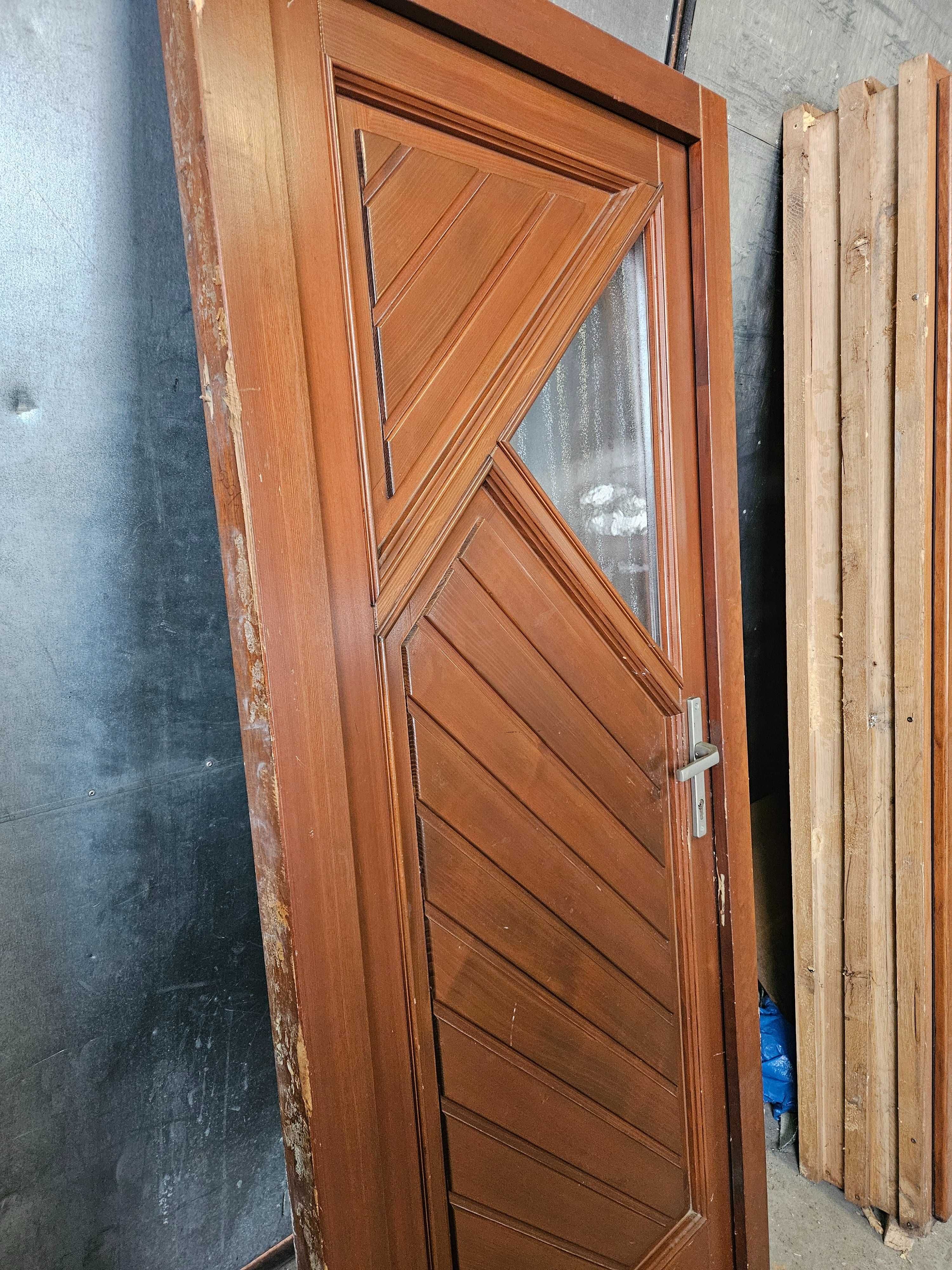 DRZWI Zewnętrzne Drewniane Sosnowe Wejściowe 90x205cm