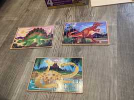 Drewniane puzzle dinozaury 12 elementów, 3 ukladanki