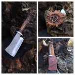 Ręcznie wykuty nóż/ mały tasak / rzeźbiona rękojeść / knifemaking