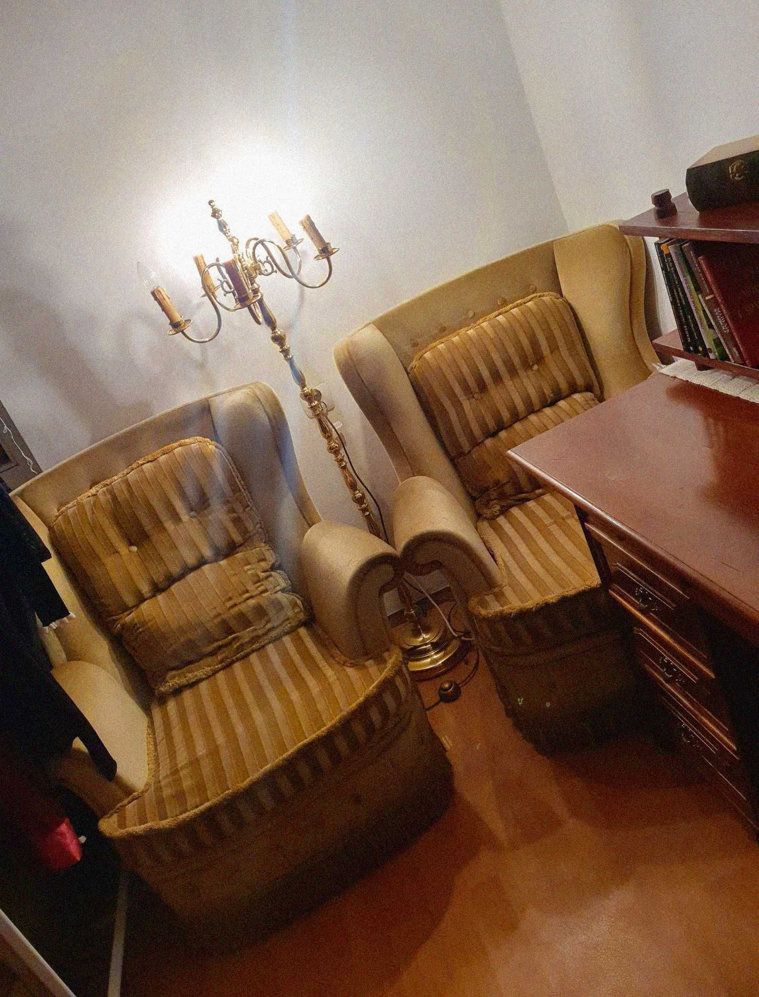 Złota kanapa i fotele komplet sofa antyk ludwik retro vintage żółta