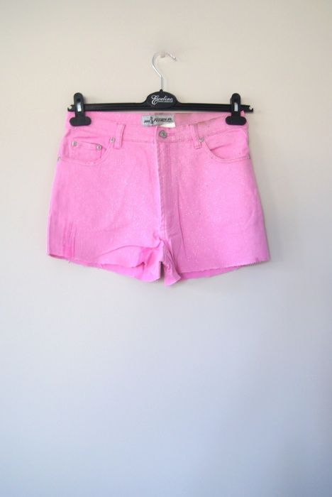 rozowe neonowe spodenki jeansowe z wysokim stanem diy krotkie 34 32XXS