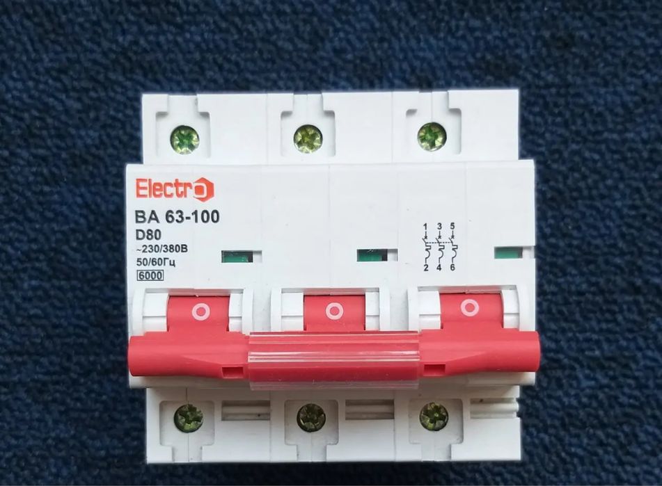 Автоматический выключатель Electro BA63-100 3P 80A 6.0kA тип D