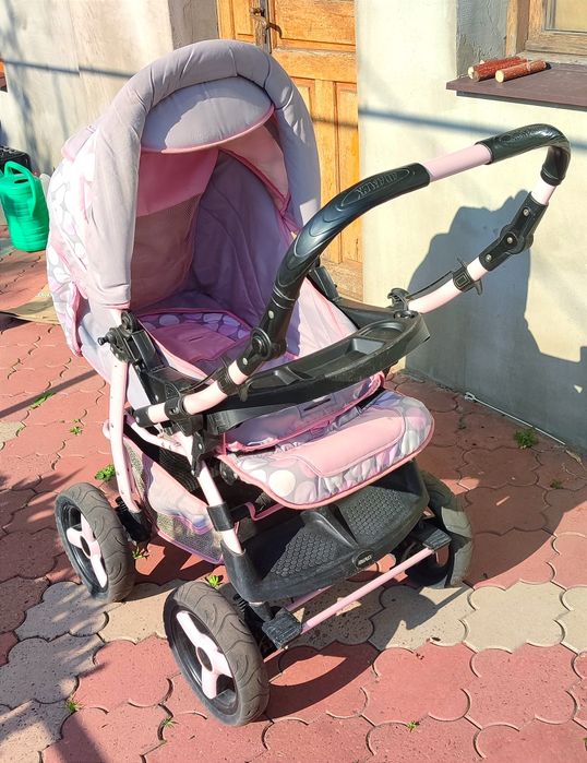 Коляска-трансформер Adamex Young 2 в 1 рожево-сіра